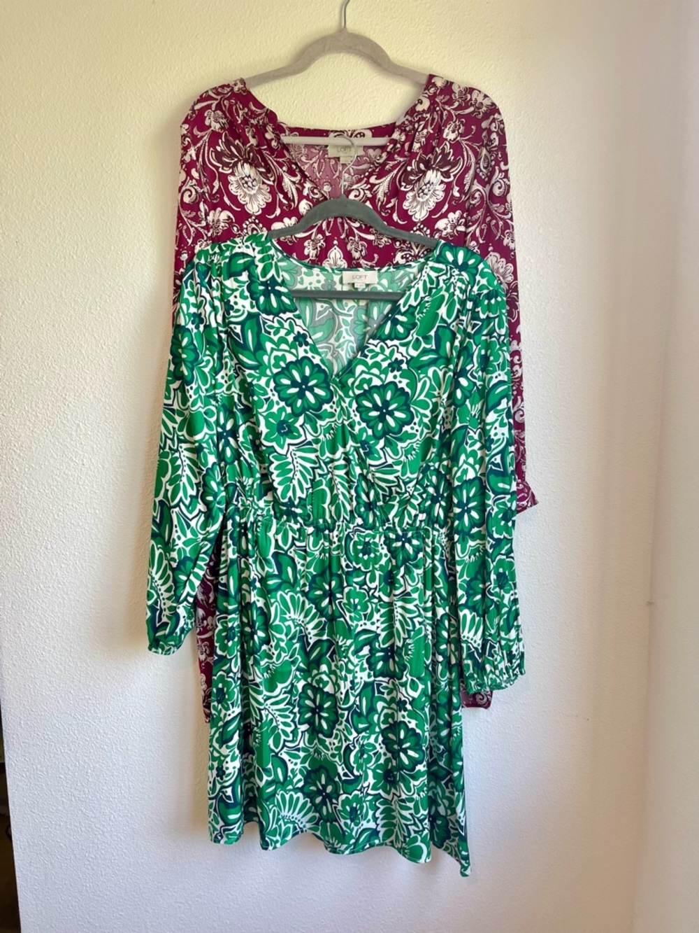 LOFT Green Floral and Burgundy Floral Dresses